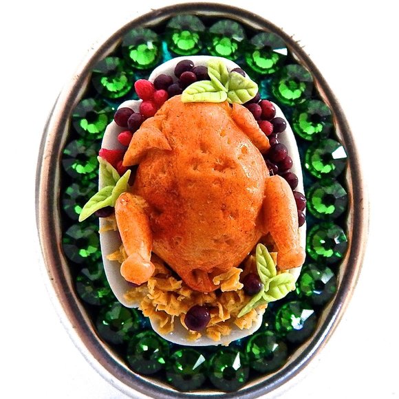 TURKEY STUFFING PLATTER SWAROVSKI RHINESTONE RING
